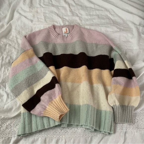 Joostricot LARGE stripes Wool Cashmere Crewneck sweater cropped warm dolman - Picture 2 of 7